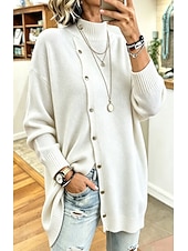  Per donna Dolcevita Cardigan Maglione in maglia a trecce Moda Streetwear Quotidiano Tinta unica A Coste Treccia Dolcevita Bottoni Manica Lunga Top lunghi Maglia Quotidiano Casa Data Bianco Nero