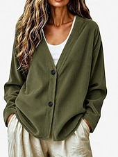  Cardigã feminino canelado com decote em V - blusa casual confortável com botões frontais e jaqueta casual.