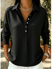 economico Bluse Semplici-felpe da donna waffle semplici vintage basic classiche maniche lunghe girocollo top regolari casual