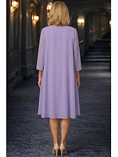 ieftine Seturi de rochii pentru mama-Două Piese Linia -A Lungimea ceaiului Rochie Mama Miresei Lungime Manșon 3/4 Manșon Jumate Scoateți gâtul Elegant Simplu Casual Oficial Invitat la nunta Petrecere Logodnă Șifon Dantelă Rochii jacheta
