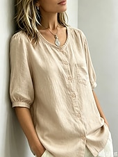 Damen Bluse Textur Einfach Stilvoll Lässig Halbarm Rundhalsausschnitt Normale Oberteile Lässig Täglich Blau Orange Beige Sommer Frühling
