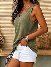  Per donna Canotta Vintage Senza Maniche Scollo a V Top Regolari Casuale Bianco Cachi Nero Viola Verde Estate Primavera