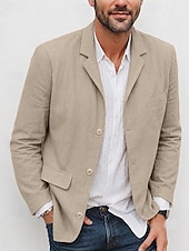 abordables Blazers Clásicos para Hombres-Hombre Chaqueta ligera Chaqueta americana Chaqueta de lino Formal Oficina Otoño Algodón y lino Color sólido Confortable Botonadura Simple Chaqueta de sport Verde Claro Azul Marino Marrón Color Caquí