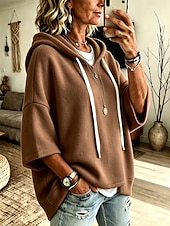  Felpa con cappuccio casual da donna - felpa con cappuccio a maniche corte 3/4 morbida