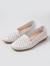 cheap Women's Flats-Women's Pink Floral Perforated Slip-On Shoes, Breathable Hollow Cutout Flat Shoes with Scalloped Edge, Soft Cushioned Insole &amp; Flexible Anti-Slip Sole for Countryside Strolls, Shopping &amp; Daily Leisure