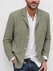 abordables Blazers Clásicos para Hombres-Hombre Chaqueta ligera Chaqueta americana Chaqueta de lino Formal Oficina Otoño Algodón y lino Color sólido Confortable Botonadura Simple Chaqueta de sport Verde Claro Azul Marino Marrón Color Caquí
