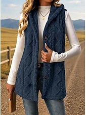 preiswerte Weste-Damen Tunika Knöpfe Einfach Bohemien Vintage Lässig Ärmellos V Ausschnitt Mit Kapuze Lange Oberteile Lässig Ausgehen Blau Khaki Schwarz Rosa Rote Frühling Herbst Winter