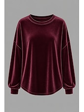  Per donna Maglietta in velluto Tinta unica Base quotidiana Manica Lunga Girocollo Top Regolari Casuale Rosso violaceo Nero Rosa Azzurro cielo Verde Autunno