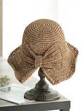 abordables Sombreros de mujer-Sombrero de paja plegable estilo boho para mujer con lazo, sombrero de verano tejido y plegable en varios colores para vacaciones en la playa, viajes, fiestas en el jardín, brunch, resort. &amp;uso diario