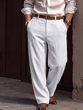 economico Attività commerciale-Per uomo Pantaloni di Lino Pantaloni Pantaloni Eleganti Pantaloni casual Tasca Elastico in vita Gamba Dritta Semplice Confortevole Traspirante Lunghezza intera Casuale Quotidiano Affari Moda