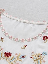 baratos Vestido com Bordado Artesanal-Vestido curto branco bordado feminino, vestido de verão branco, vestido evasê, festa casual boho, praia, festa ao ar livre, floral, manga curta, gola redonda, verão, primavera, outono, inverno