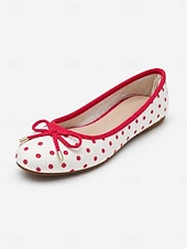 cheap Women's Flats-Women's Red Polka Dot Ballet Flats, Round Toe Bow Slip-On Casual Shoes with Soft Comfort Insole, Cute Retro Style for Office, Travel, Shopping and Daily Wear