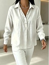  Mujer Camisa Color sólido Plano Bohemia Diario Trabajo Manga Larga Tops regulares Casual Diario Trabajo Azul Piscina Blanco Rosa Verde Trébol Azul claro Verano Primavera
