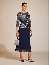 voordelige Kant Tops-Dames Geklede topjes Geborduurd Illusie Kant Elegant 3/4 mouw Strakke ronde hals Avond Feest Bruiloft gast Semi formeel Zwart Lente Herfst Winter