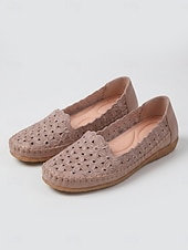 cheap Women's Flats-Women's Pink Floral Perforated Slip-On Shoes, Breathable Hollow Cutout Flat Shoes with Scalloped Edge, Soft Cushioned Insole &amp; Flexible Anti-Slip Sole for Countryside Strolls, Shopping &amp; Daily Leisure