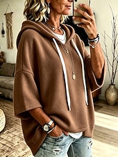  Damen Kapuzenshirts Patchwork Einfach Mode Lässig Druck Dreiviertelarm Mit Kapuze Normale Oberteile Lässig Straße Blau Weiß Rote Braun Frühling Herbst