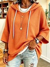  Damen Kapuzenshirts Patchwork Einfach Mode Lässig Dreiviertelarm Mit Kapuze Normale Oberteile Lässig Straße Weiß Schwarz Rote Orange Frühling Herbst
