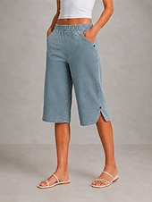preiswerte Jeans-Damen Jeans Jeansstoff Caprihose Weites Bein Mode Wadenlang Mittlere Taille Komfort Dehnbar Urlaub Formell Marineblau Hellblau Grau Sommer Frühling Normale Passform