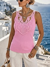  Dames Kant splitsende top Hemdje Tanktop Textuur Kant Lapwerk Vakantie Mouwloos Casual Wit Geel Blozend Roze Hemelsblauw Zomer