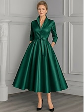 baratos Comprimento do tornozelo-Linha A Até o Tornozelo Vestido de festa Vestido Coquetel Vestido de convidada de casamento Vestido Para Mãe dos Noivos Manga Longa Decote V Elegante Vintage Festa Noite Formal Festa de Casamento