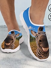  Witte instapschoenen voor heren met koeiengezichtprint en een ademend bovenwerk van honingraatvormig mesh. &Lichtgewicht EVA-buitenzool, casual sneakers voor dagelijkse wandelingen, strand en vissen.