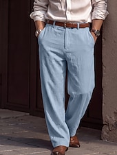 economico Attività commerciale-Per uomo Pantaloni di Lino Pantaloni Pantaloni Eleganti Pantaloni casual Tasca Elastico in vita Gamba Dritta Semplice Confortevole Traspirante Lunghezza intera Casuale Quotidiano Affari Moda