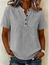  Mujer Blusa Graphic Geométrico Elegante Vacaciones Vintage Manga Corta Henry Collar Tops largos Casual Diario Festivos Azul Piscina Amarillo Rosa Gris Verano Primavera