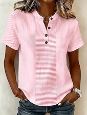  Mujer Blusa Graphic Geométrico Elegante Vacaciones Vintage Manga Corta Henry Collar Tops largos Casual Azul Piscina Negro Rosa Verde Trébol Verano Primavera