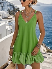  Per donna Mini abito Abito Boho Abito con balze Vintage Quotidiano Vacanza Vestibilità comoda Colore Puro Senza Maniche Scollo a V Rosso violaceo Giallo Rosa Blu marino Estate