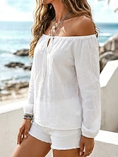  Dames Normaal shirt Geknoopt Effen Kleur Vintage Lange mouw Schouderafhangend Casual Wit Zwart Abrikoos Zomer Lente