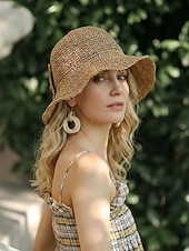 abordables Sombreros de mujer-Sombrero de paja plegable estilo boho para mujer con lazo, sombrero de verano tejido y plegable en varios colores para vacaciones en la playa, viajes, fiestas en el jardín, brunch, resort. &amp;uso diario
