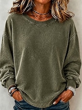  女性用 Pullover スウェットシャツ パンク 活発的 ヴィンテージ 長袖 クルーネック レギュラートップス カジュアル 家 ストリート ブラック ライトブラウン グリーン ローズレッド グレー 秋 冬