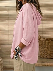  Women's Casual Vintage Waffle Hoodies Drawstring Texture Hooded Daily Khaki Pink Fall Winter