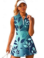 baratos Vestido Feminino-Mulheres Floral Vestido de tênis Vestido esportivo Vestido Polo de Tênis Sem Manga Esportivo Quarter Zip Elástico Redutor de Suor Respirável Voleibal Tênis Golfe Aberto para a Lateral Gola Alta