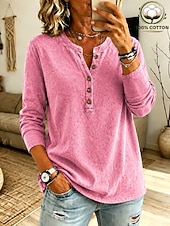  Femmes Chemise Henley Lavage à l'acide Lavage vintage Graphique Uni ancien Mode Élégant Sans manches Manche Courte manche longue Henley Hauts Réguliers Occasionnel Plage Bleu Rose Claire Gris