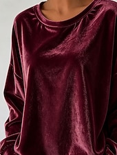  Per donna Maglietta in velluto Tinta unica Base quotidiana Manica Lunga Girocollo Top Regolari Casuale Rosso violaceo Nero Rosa Azzurro cielo Verde Autunno