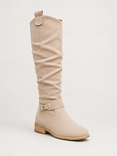 baratos Botas Slouch-Mulheres Botas Botas de motociclista Botas Cowboy Sapatos de camurça Ao ar livre Diário Botas Longas Presilha Sem Salto Ponta Redonda Vintage Casual Minimalismo Couro Sintético zíper Preto Cinzento
