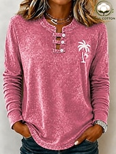  Pentru femei 100% Βαμβάκι Cămașă Henley Epocă Modă Stilat Manșon Lung Topuri obișnuite Casual Plajă Albastru piscină Negru Roz Îmbujorat Vară Primăvară Toamnă
