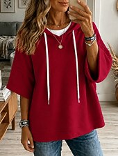  Damen Kapuzenshirts Patchwork Einfach Mode Lässig Druck Dreiviertelarm Mit Kapuze Normale Oberteile Lässig Straße Blau Weiß Rote Braun Frühling Herbst