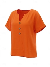  Per donna Camicia Estiva Bottoni Vacanza Manica Corta Manica a pipistrello Collo a V Casuale Bianco Rosso Arancione Blu scuro Estate Primavera