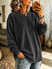  女性用 Pullover スウェットシャツ パンク 活発的 ヴィンテージ 長袖 クルーネック レギュラートップス カジュアル 家 ストリート ブラック ライトブラウン グリーン ローズレッド グレー 秋 冬