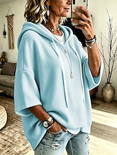  Felpa con cappuccio casual da donna - felpa con cappuccio a maniche corte 3/4 morbida