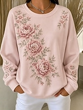  Women's Pullover Sweatshirt Print Floral Graphic Warm Active Vintage Long Sleeve Crew Neck Round Neck Regular Tops Casual Street Dailywear White Pink Gray Spring Fall Winter