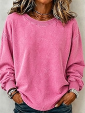  女性用 Pullover スウェットシャツ パンク 活発的 ヴィンテージ 長袖 クルーネック レギュラートップス カジュアル 家 ストリート ブラック ライトブラウン グリーン ローズレッド グレー 秋 冬