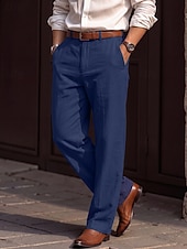 economico Attività commerciale-Per uomo Pantaloni di Lino Pantaloni Pantaloni Eleganti Pantaloni casual Tasca Elastico in vita Gamba Dritta Semplice Confortevole Traspirante Lunghezza intera Casuale Quotidiano Affari Moda