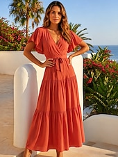  Per donna Abito maxi Abito a trapezio Casual Ferie Vestibilità regolare Semplice Manica Corta Scollo a V Blu Rosa Arancione Estate Primavera
