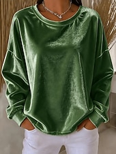  Per donna Maglietta in velluto Tinta unica Base quotidiana Manica Lunga Girocollo Top Regolari Casuale Rosso violaceo Nero Rosa Azzurro cielo Verde Autunno