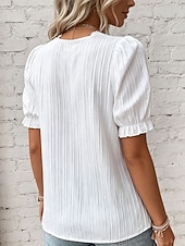 preiswerte Schicke Blusen-Damen T Shirt T-Shirt Spitze Patchwork Einfach Mode Stilvoll Klassisch Kurzarm V Ausschnitt Normale Oberteile Täglich Ausgehen Wochenende Schwarz Weiß Gelb Himmelblau Purpur Sommer Frühling