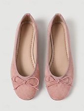cheap Women's Flats-Women Pink Bow Ballet Flat Shoes - Round Toe Faux Suede Slip On Casual Flats for Casual Commute, Travel, Shopping &amp; Daily Wear