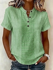  Mujer Blusa Graphic Geométrico Elegante Vacaciones Vintage Manga Corta Henry Collar Tops largos Casual Azul Piscina Negro Rosa Verde Trébol Verano Primavera